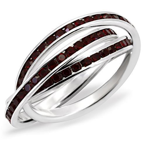 High Polished 925 Sterling Silver Ring with Top Grade Crystal  in Garnet
