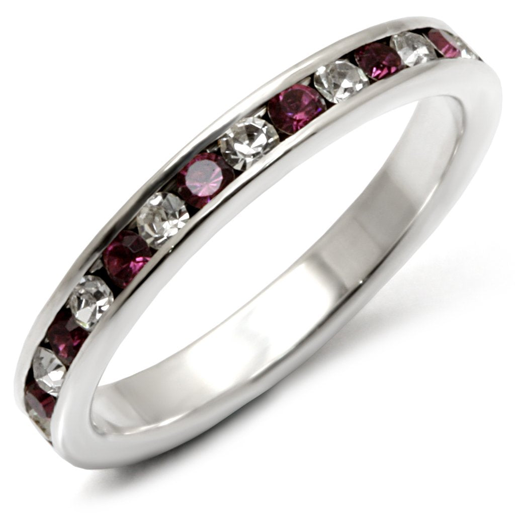 High Polished 925 Sterling Silver Ring with Top Grade Crystal  in Amethyst