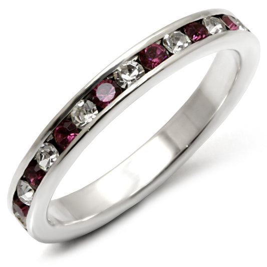 High Polished 925 Sterling Silver Ring with Top Grade Crystal  in Amethyst
