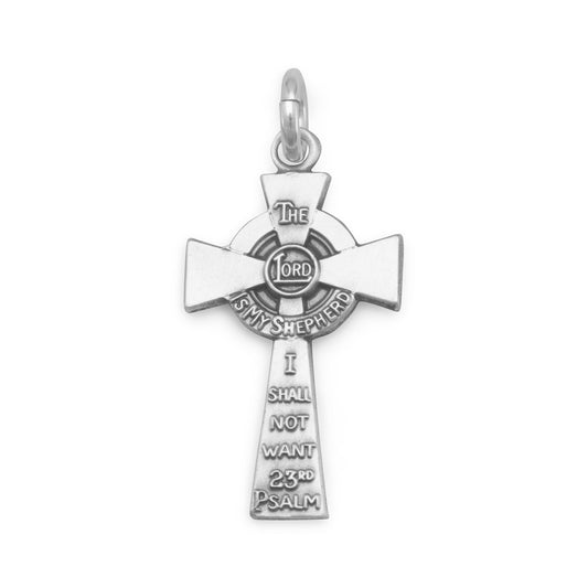 Authentic 925 Sterling Silver 23rd Psalm Cross Women's Charm for Bracelet or Necklace