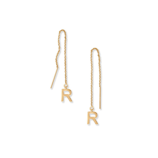 14k Gold Plated Sterling Silver 'R' Initial Threader Earrings