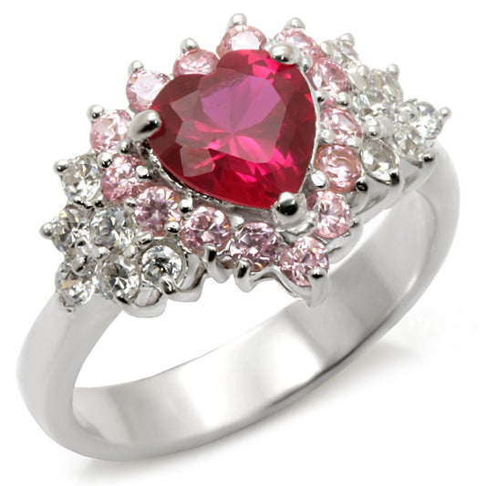 High Polished 925 Sterling Silver Ring with Synthetic Garnet in Ruby