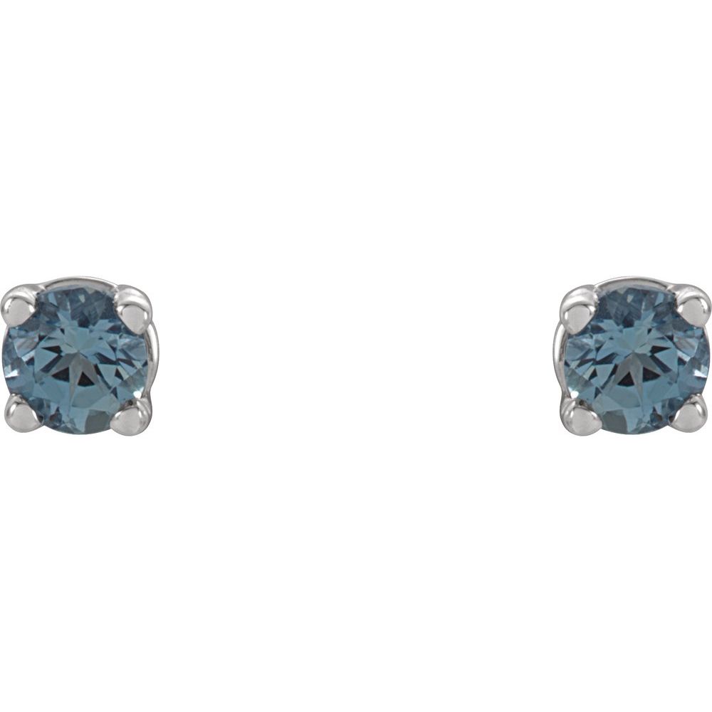 14k White Gold 2.5 mm Natural Aquamarine Stud Earrings