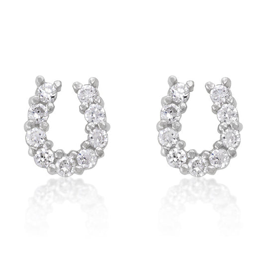 Silvertone Cubic Zirconia Horseshoe Stud Earrings