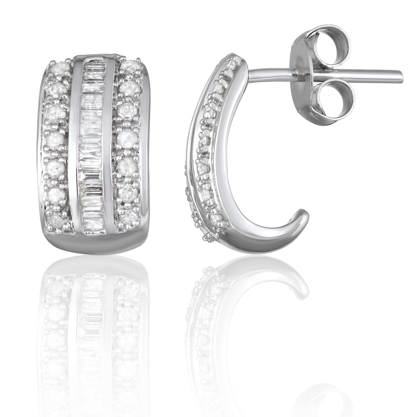 Sterling Silver 0.50ct TDW White Diamond Semi-Hoop Earrings