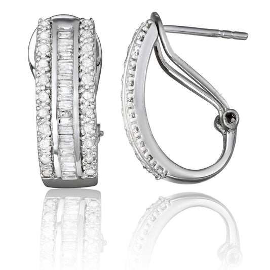 Sterling Silver 0.75ct TDW White Diamond Semi-Hoop Latchback Earrings