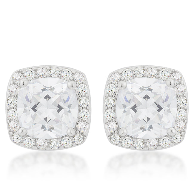 Silvertone Clear Cushion-Cut Cubic Zirconia Halo Stud Earrings