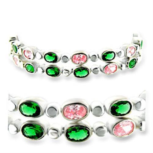 High Polished 925 Sterling Silver Bracelet with AAA Grade CZ  in Multi Color