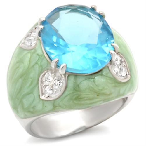 High Polished 925 Sterling Silver Ring with Synthetic Spinel in Sea Blue