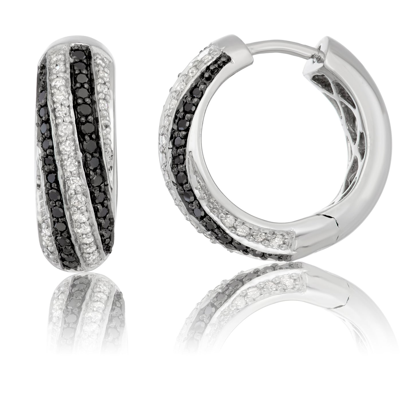 Sterling Silver 0.5ct TDW Black and White Diamond Hoop Earrings