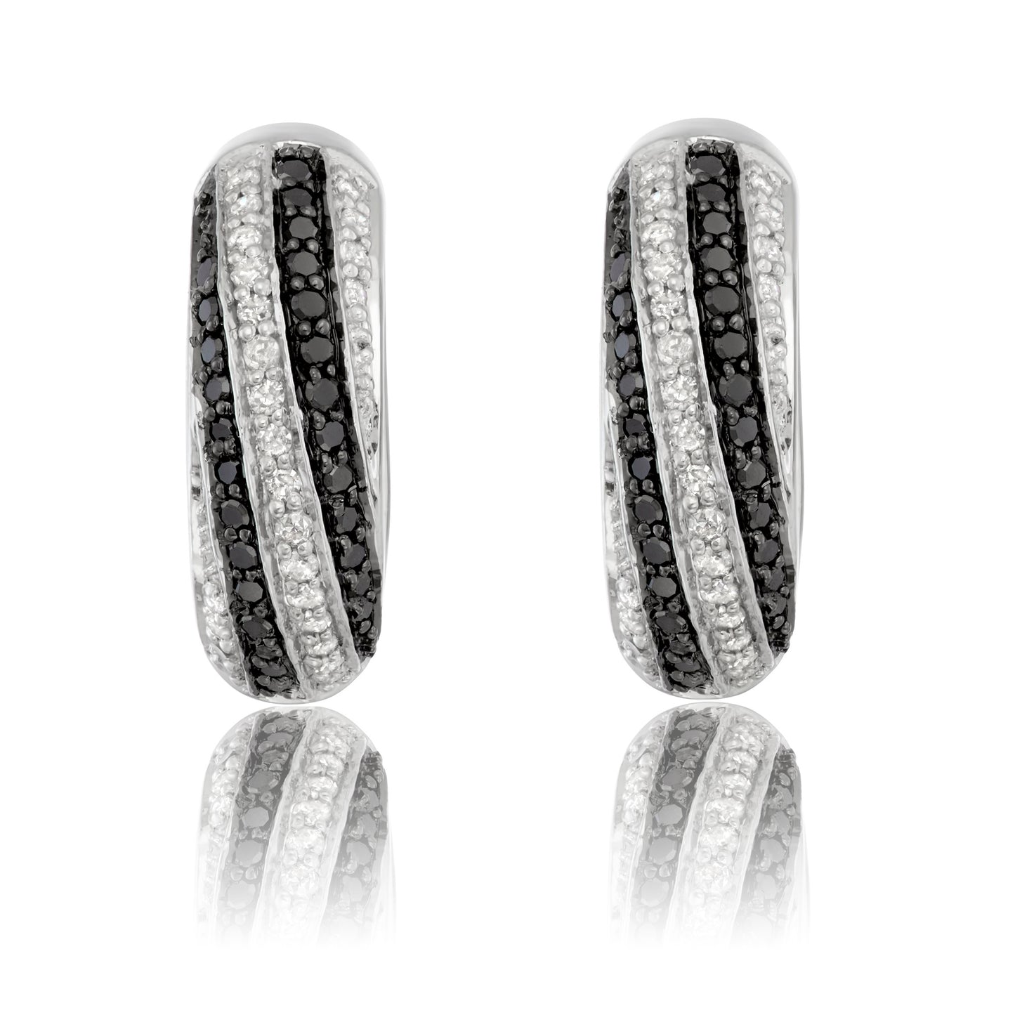 Sterling Silver 0.5ct TDW Black and White Diamond Hoop Earrings