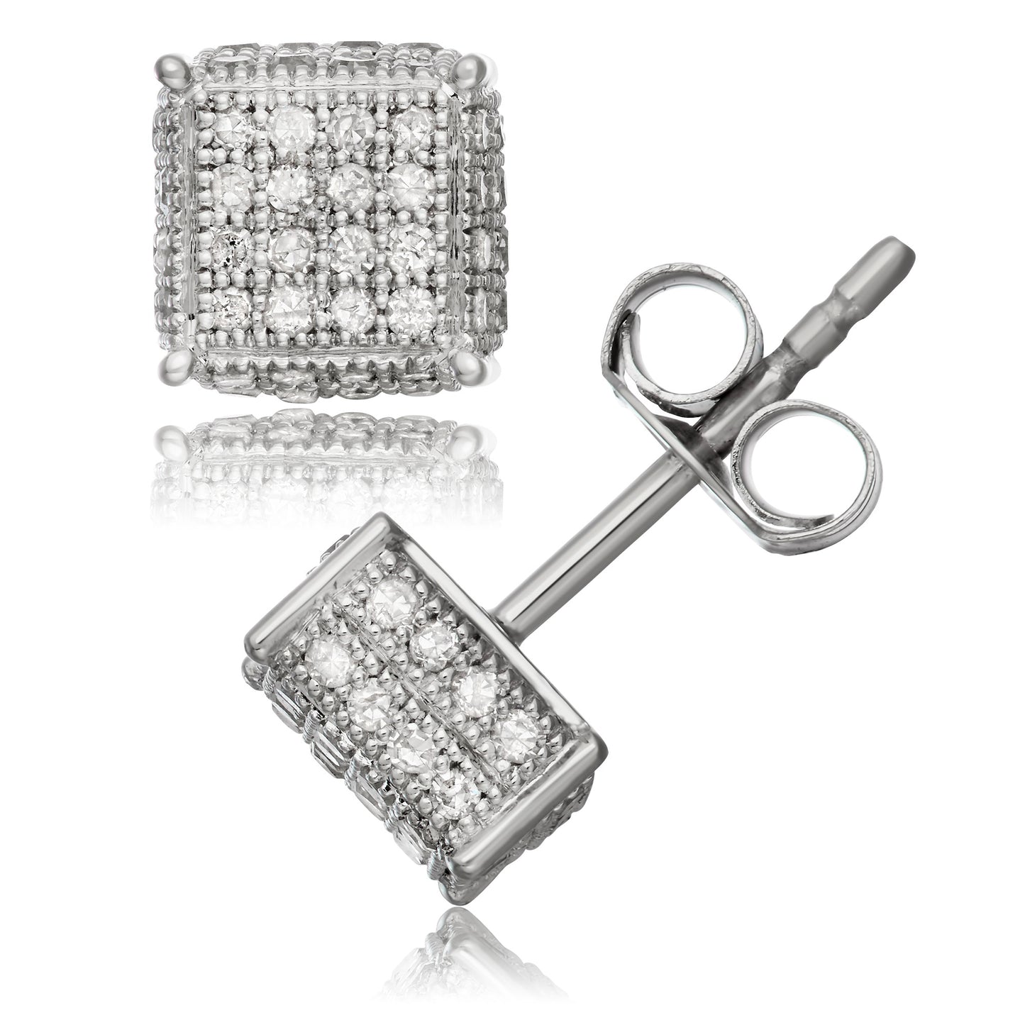 Sterling Silver 0.5ct TDW White Diamond Square Box Stud Earrings