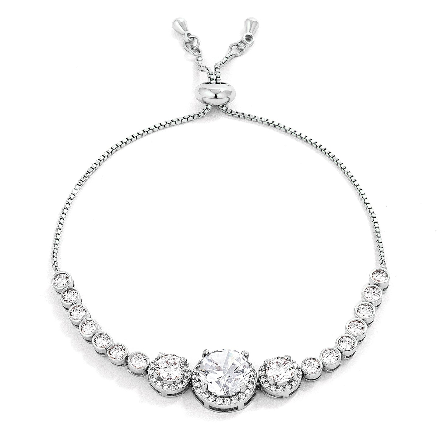 Adjustable Silvertone Cubic Zirconia Bolo Tennis Bracelet