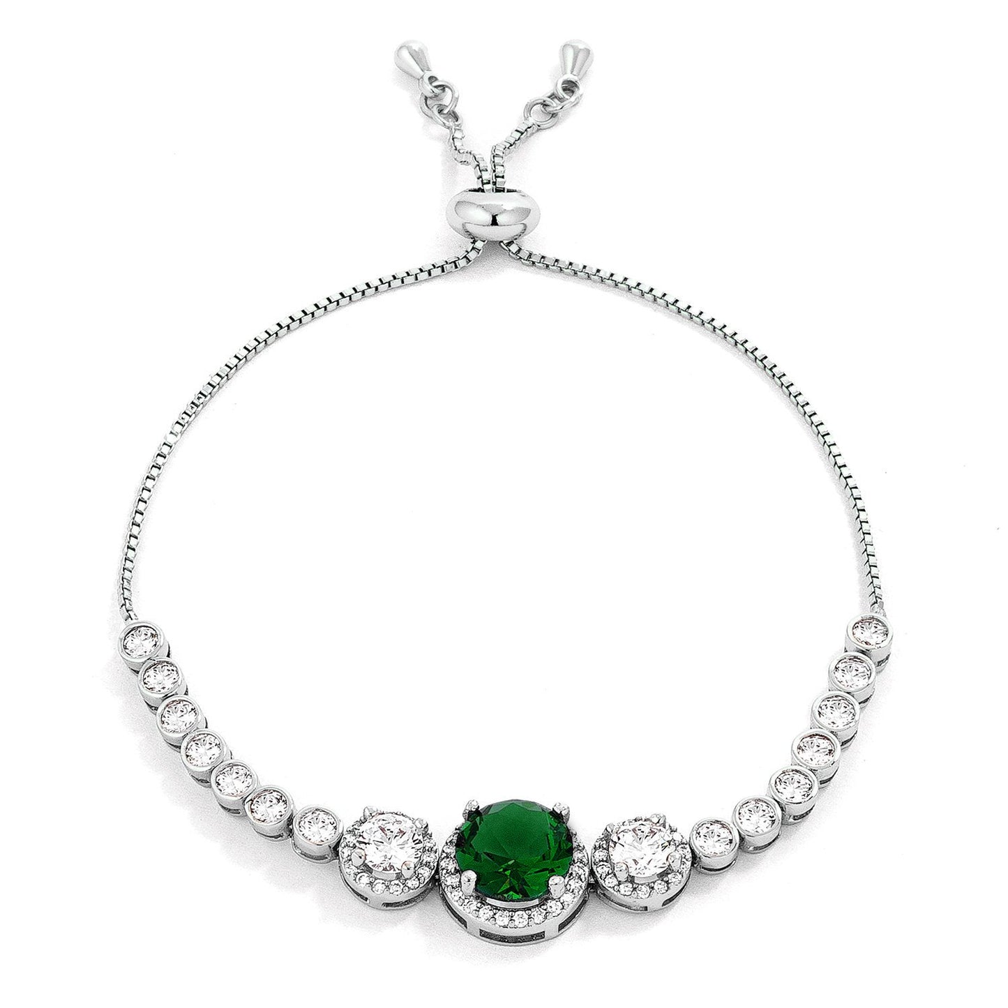 Adjustable Silvertone Cubic Zirconia Bolo Tennis Bracelet