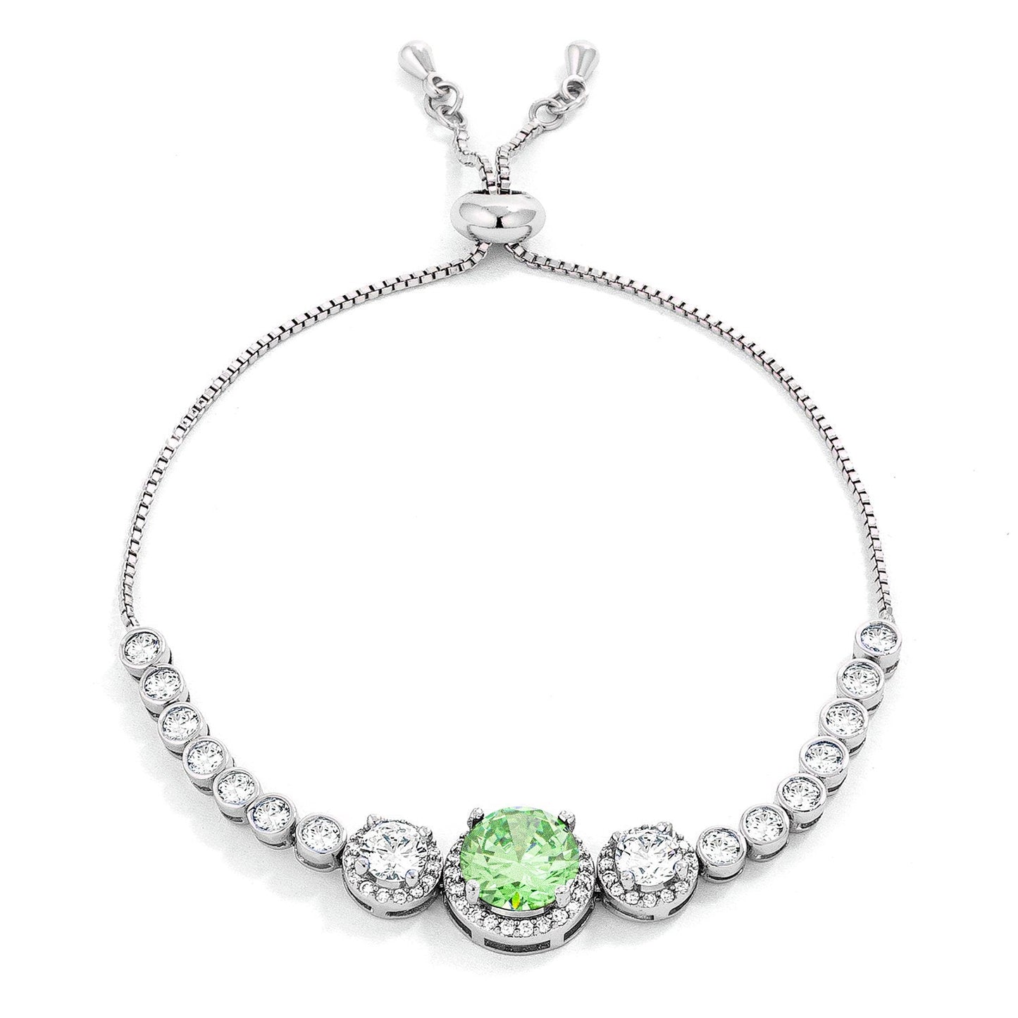 Adjustable Silvertone Cubic Zirconia Bolo Tennis Bracelet