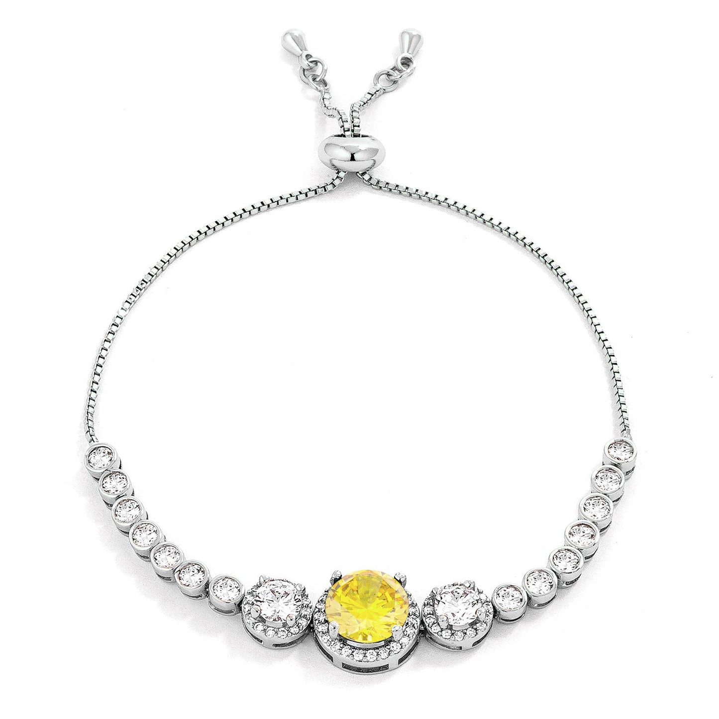 Adjustable Silvertone Cubic Zirconia Bolo Tennis Bracelet