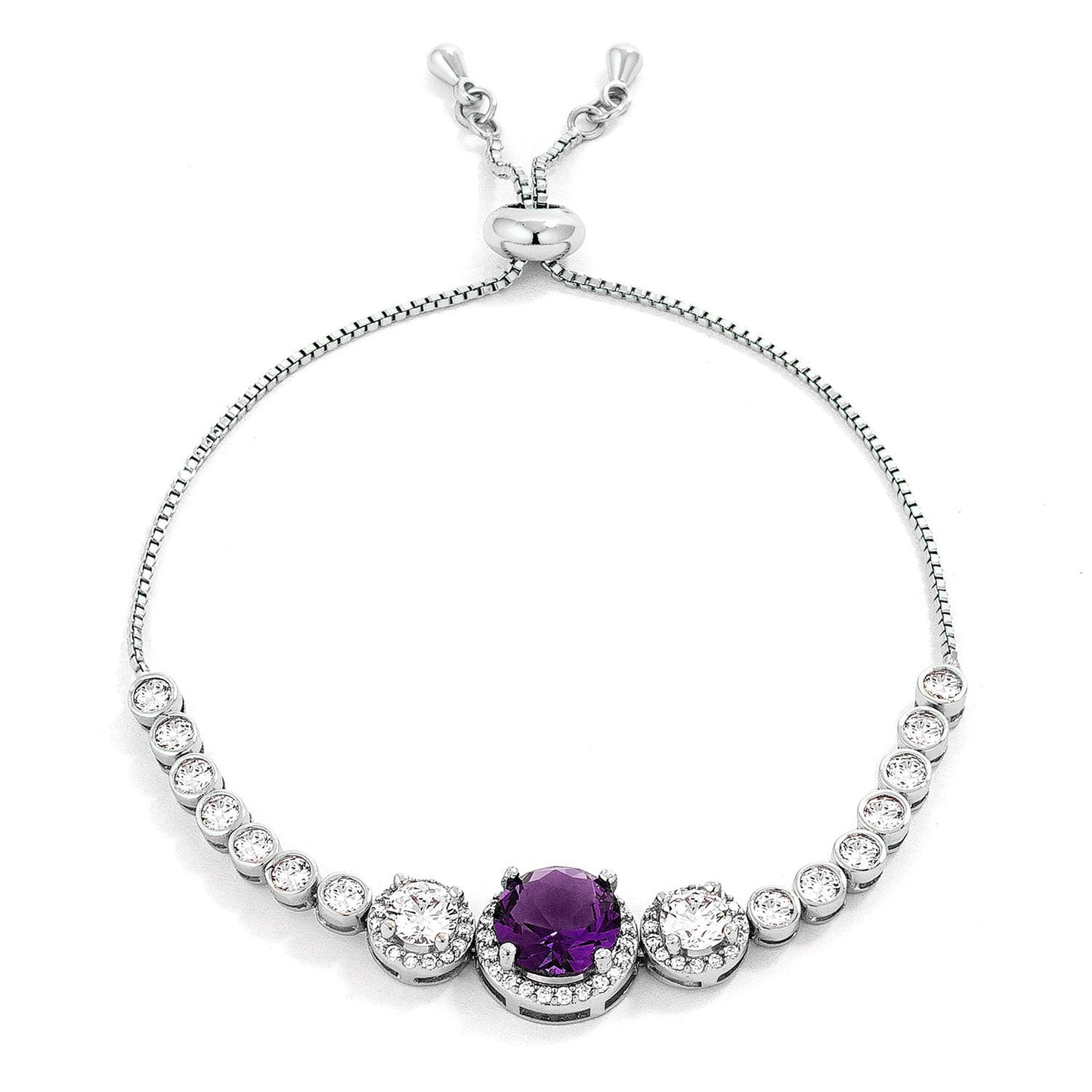 Adjustable Silvertone Cubic Zirconia Bolo Tennis Bracelet