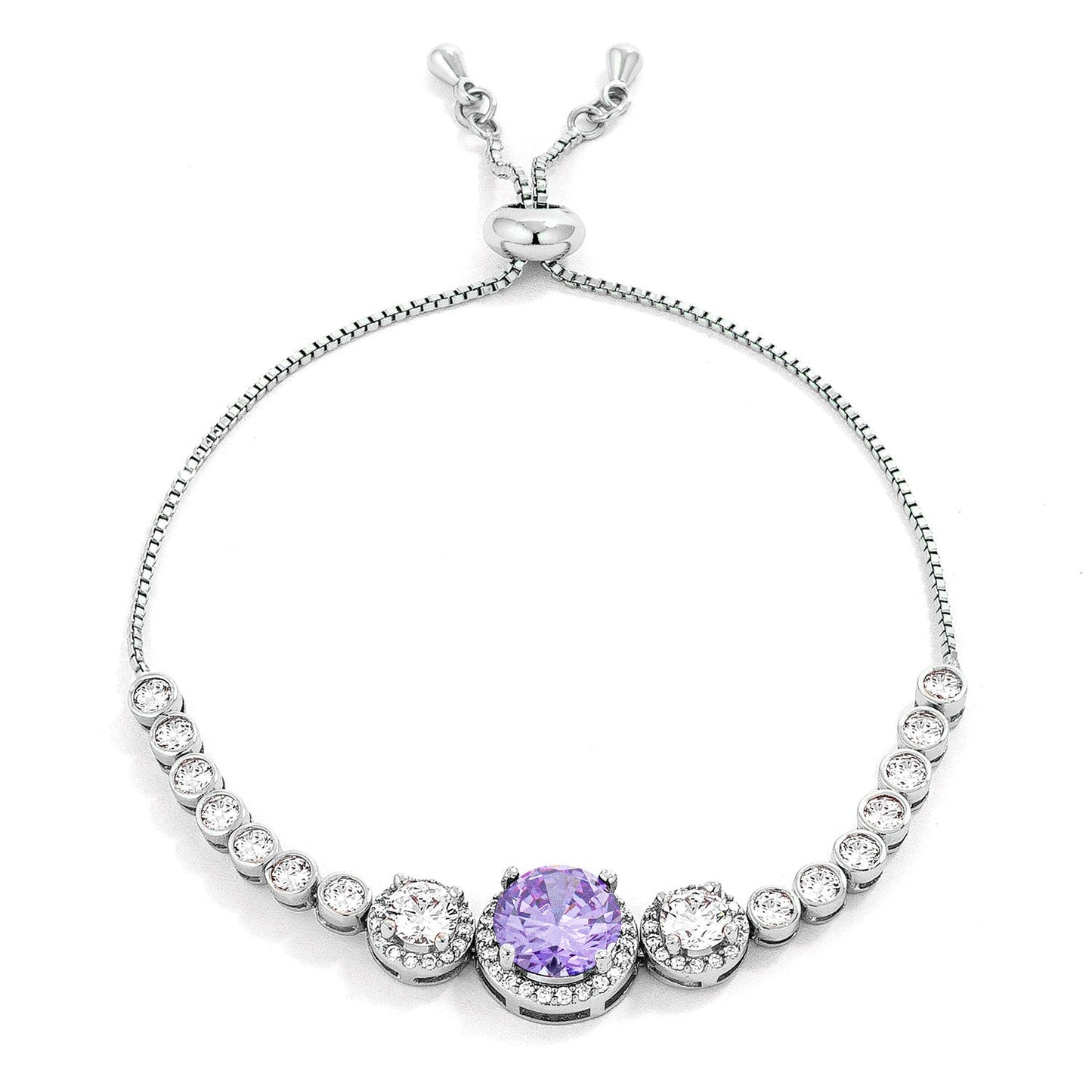 Adjustable Silvertone Cubic Zirconia Bolo Tennis Bracelet