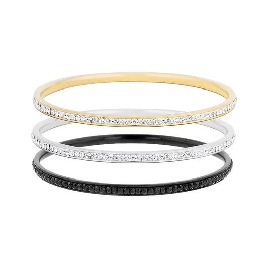 Silvertone, Goldtone or Black Thin Crystal Bangle Bracelet