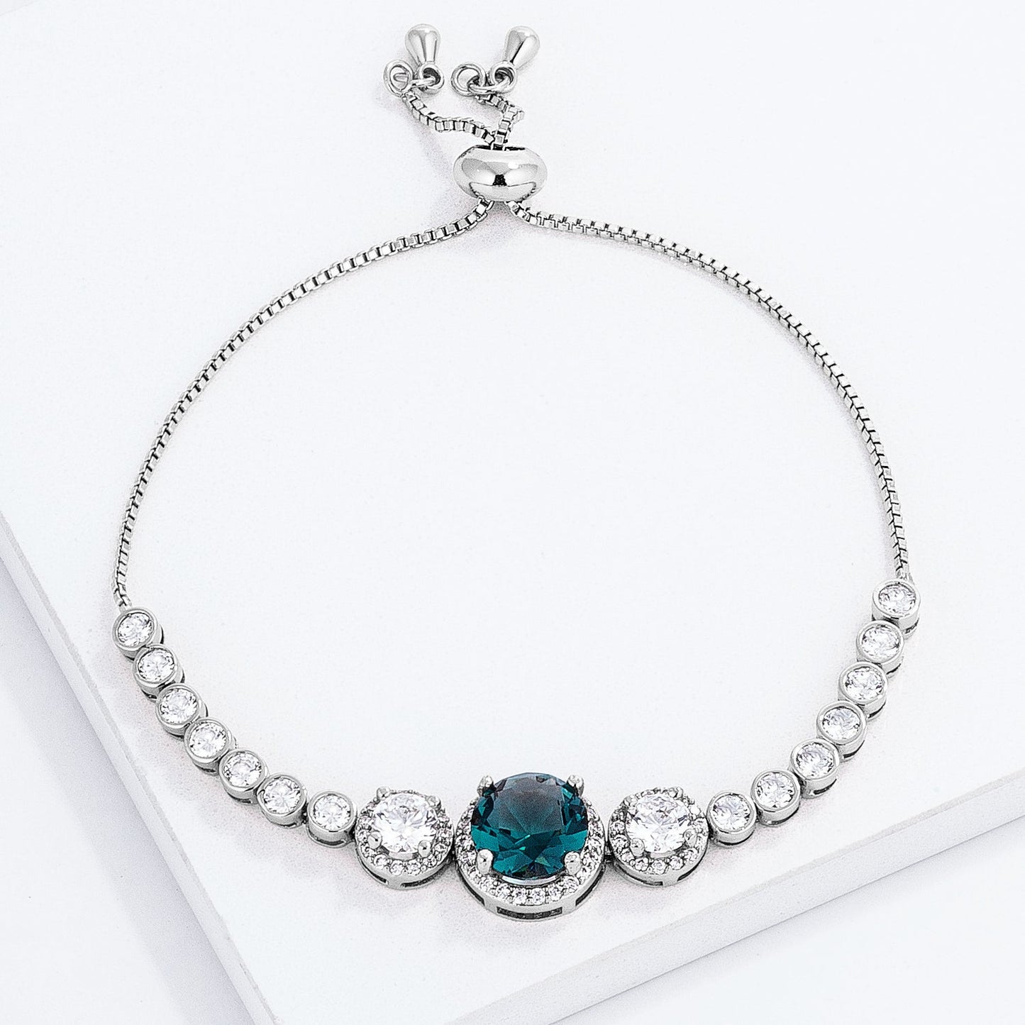 Adjustable Silvertone Cubic Zirconia Bolo Tennis Bracelet