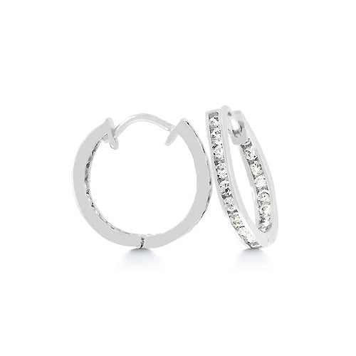 Silvertone Inside Out Cubic Zirconia Hoope Earrings