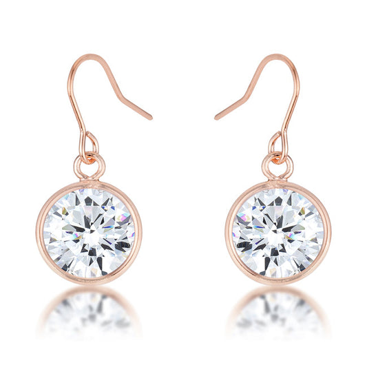 Rose Goldtone Bezel-Cut 9mm Round Cubic Zirconia Dangling Earrings
