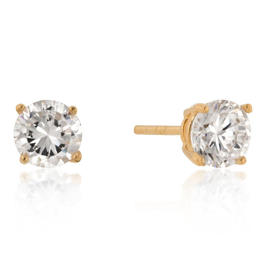 18k Yellow Goldplated Silver 6mm Round-Cut Cubic Zirconia Earring