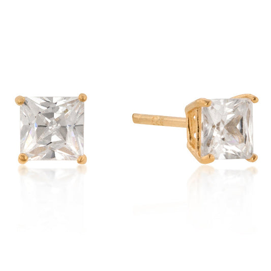 18k Yellow Goldplated Silver 5mm Princess Cubic Zirconia Studs