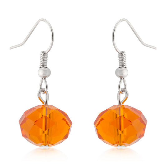 Silvertone Round Orange Faceted Crystal Dangling Earrings