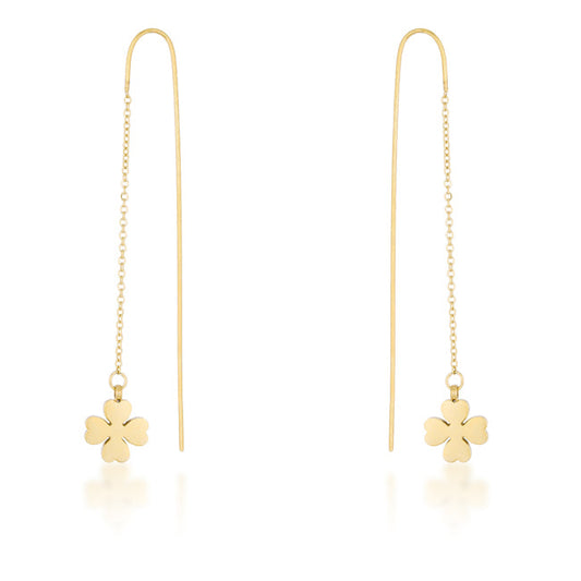Goldtone Clover 2.5" Threader Earrings