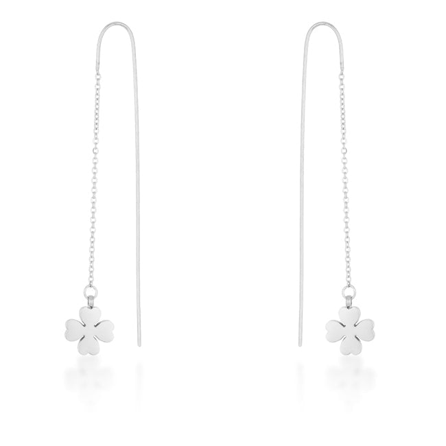 Stainless Steel Clover 2.5" Threader Earrings