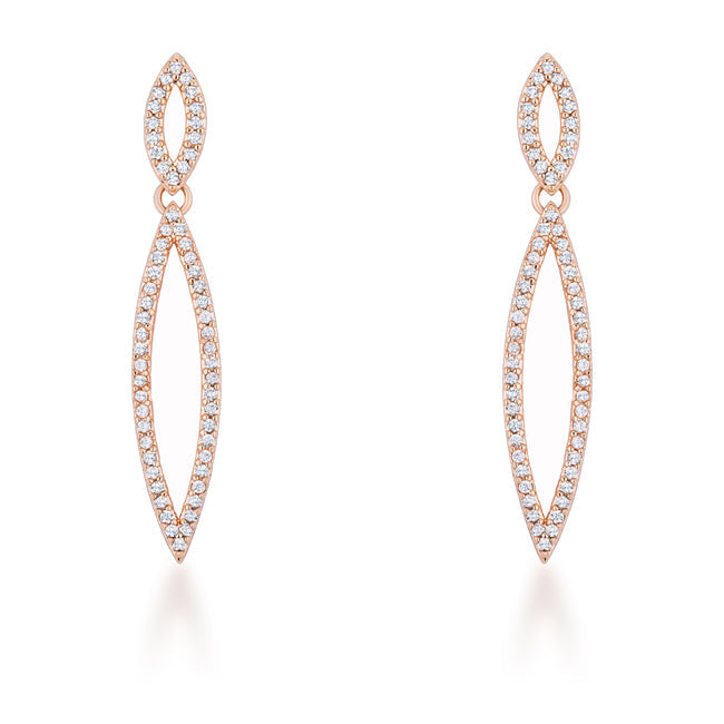 Rose Goldtone Cubic Zirconia Dangling Marquise Shaped Earrings