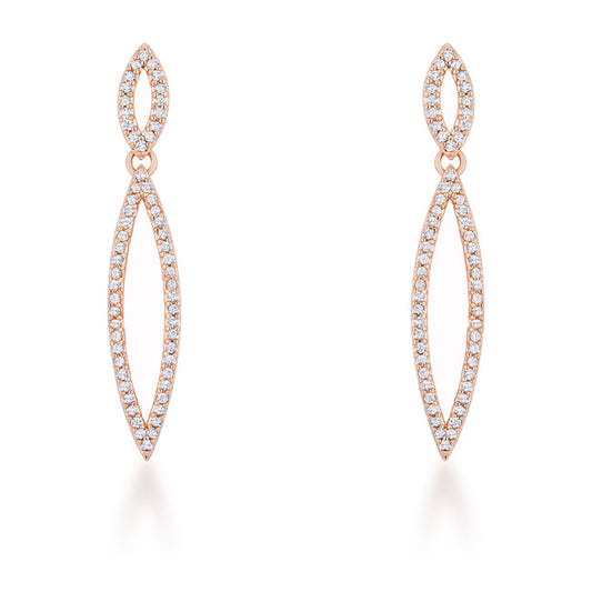 Rose Goldtone Cubic Zirconia Dangling Marquise Shaped Earrings