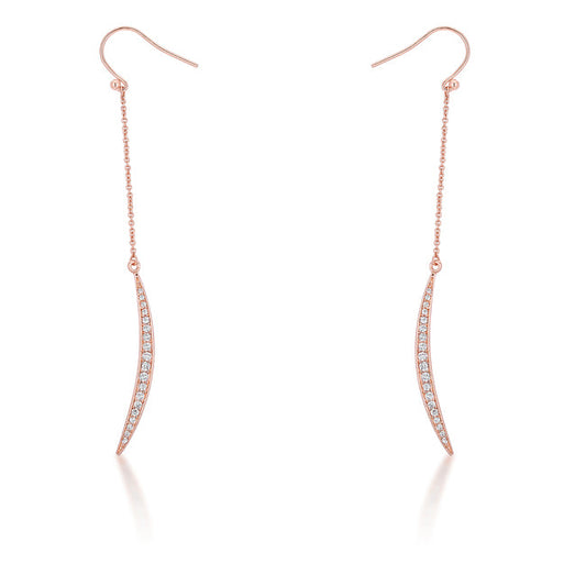 Rose Goldtone Cubic Zirconia Dangling Crescent Moon Earrings