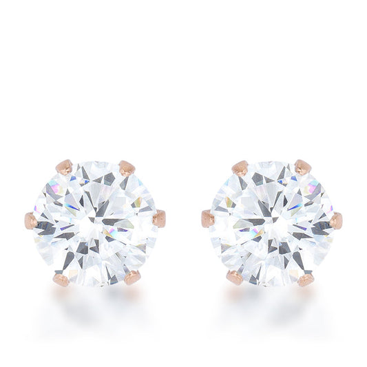 Rose Goldtone Stainless Steel 6mm Round Cubic Zirconia Earrings
