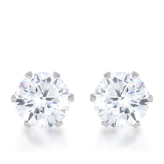 Stainless Steel 6mm Round Cubic Zirconia Earrings