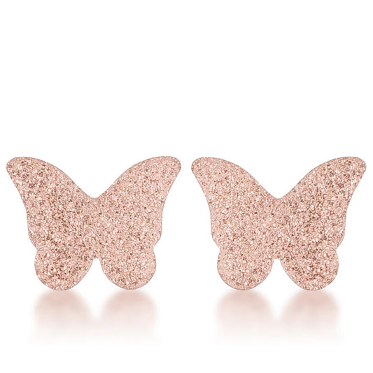 Rose Goldtone Stainless Steel Textured Butterfly Earrings Studs