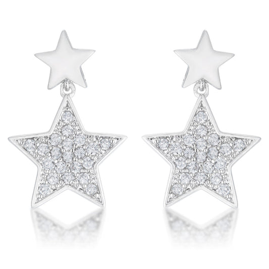 Silvertone Cubic Zirconia Dangling Star Earrings