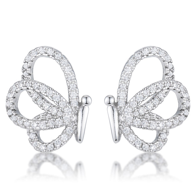 Silvertone Cubic Zirconia Butterfly Stud Earrings