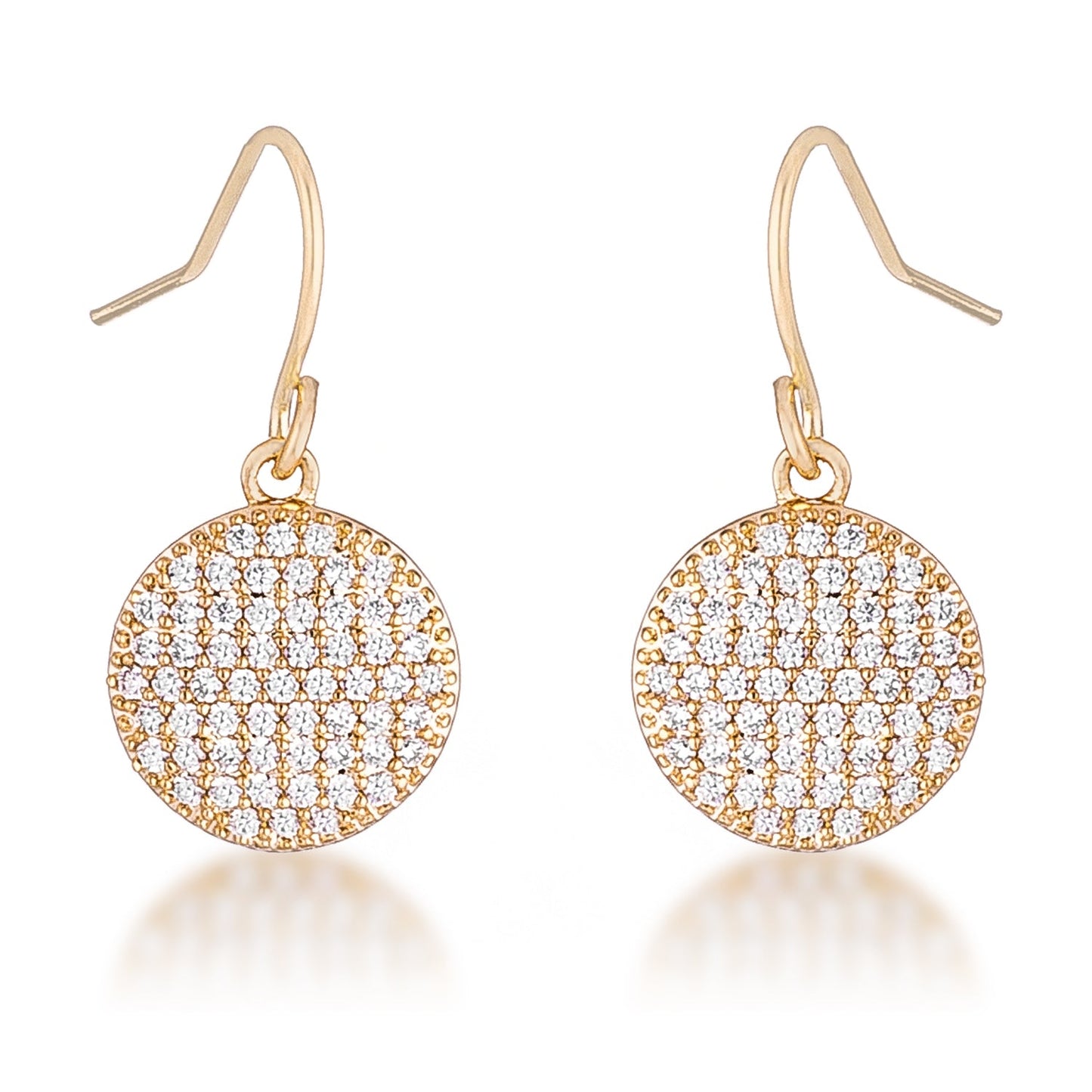 Goldtone Cubic Zirconia Round Disc Dangling Hook Earrings