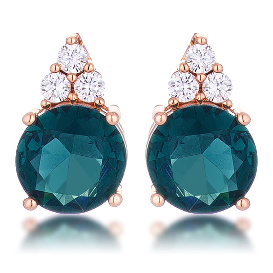 Rose Goldtone Blue-Green Cubic Zirconia Round Cluster Earrings