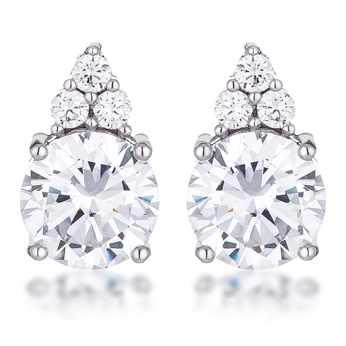 Silvertone Clear Cubic Zirconia Round Cluster Drop Earrings