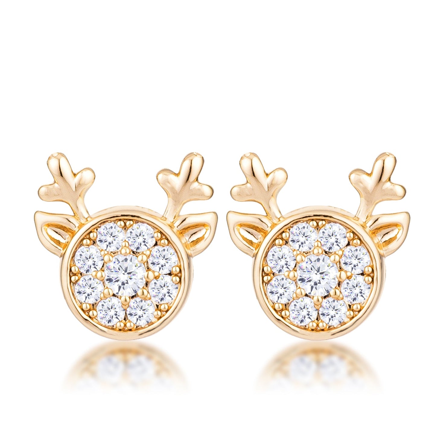 Goldtone Round Cubic Zirconia Reindeer Holiday Earrings