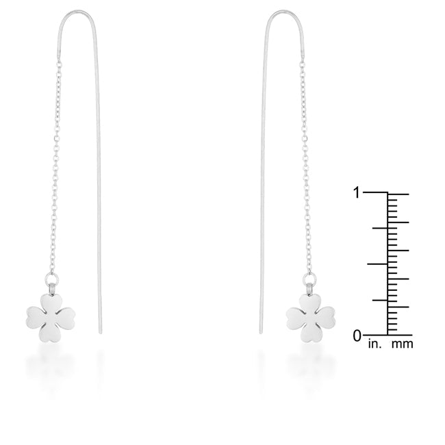Stainless Steel Clover 2.5" Threader Earrings