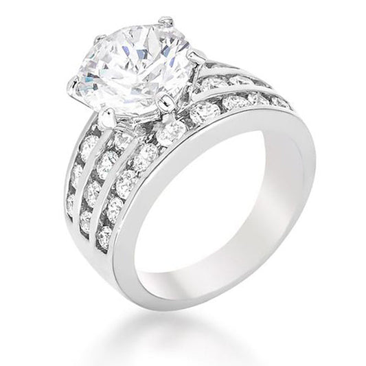 Precious Stars Rhodium Round-Cut Clear Cubic Zirconia Fancy 3-Row Engagement Ring