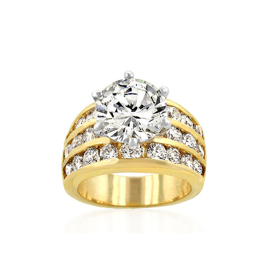Precious Stars Goldtone Round-Cut Clear Cubic Zirconia Fancy 3-Row Engagement Ring