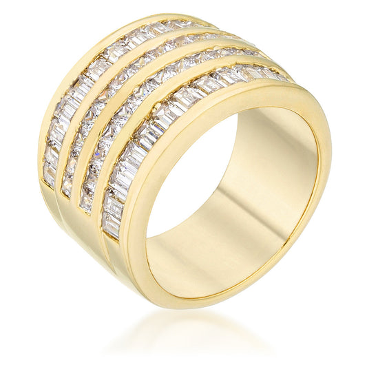 Precious Stars Goldtone Princess and Baguette-Cut Cubic Zirconia 4-Row Wide Band