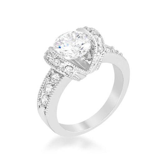 Precious Stars Rhodium Oval-Cut Clear Cubic Zirconia Fancy Ring