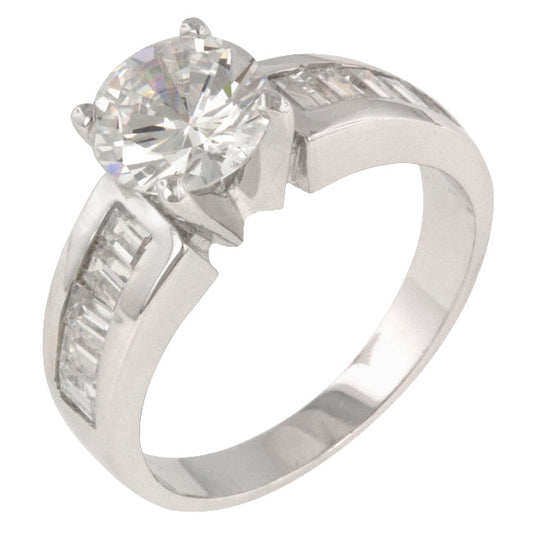 Precious Stars Silvertone Round and Baguette-Cut Cubic Zirconia Engagement Ring