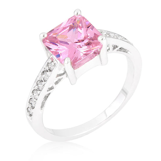 Precious Stars Silvertone Princess-cut Pink Cubic Zirconia Engagement Ring